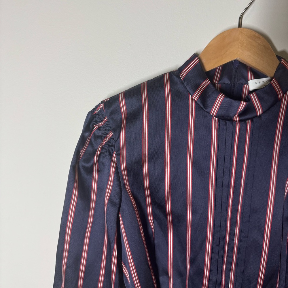 NWT Sandro Respect Navy/White/Red Striped Puff-Sleeve Women’s Mini Dress 40/8 - Picture 7 of 13